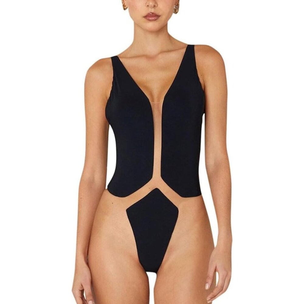 Women’s Sexy Mesh Sheer Hollow Out Sleeveless Jumpsuits Short Mini Leotard Top